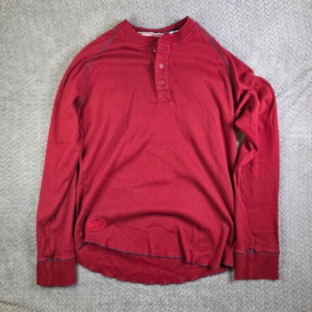 Nike Men's Large Red Long Sleeve Henley Shirt Cotton Athletic Casual